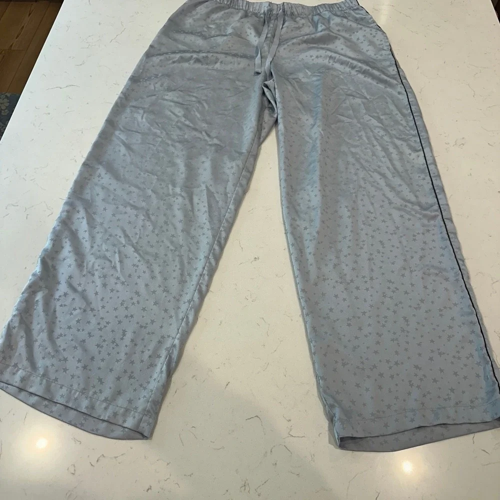 Victoria's Secret Blue Star Satin Wide Leg Pajama Pants Large Lounge Sleepwear